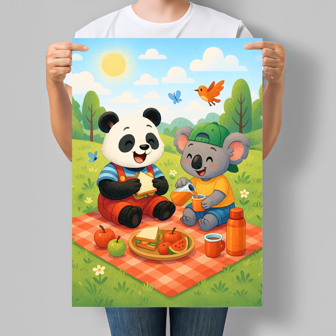 Постер для дитячої кімнати Панда і Коала на пікніку 42x60 см A2 без рамки (DYT015_A2)