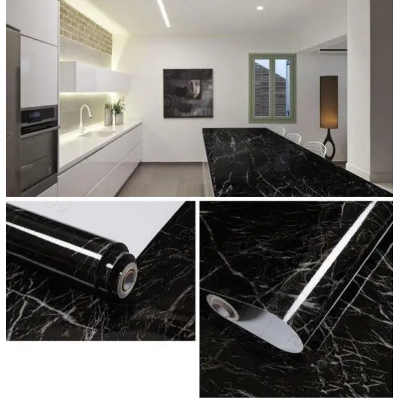 Плівка самоклейна під темний мармур для декору поверхонь 5 м х 60 см Чорний (2400547853) - фото 6 Плівка самоклейна під темний мармур для декору поверхонь 5 м х 60 см Чорний (2400547853) - фото 6