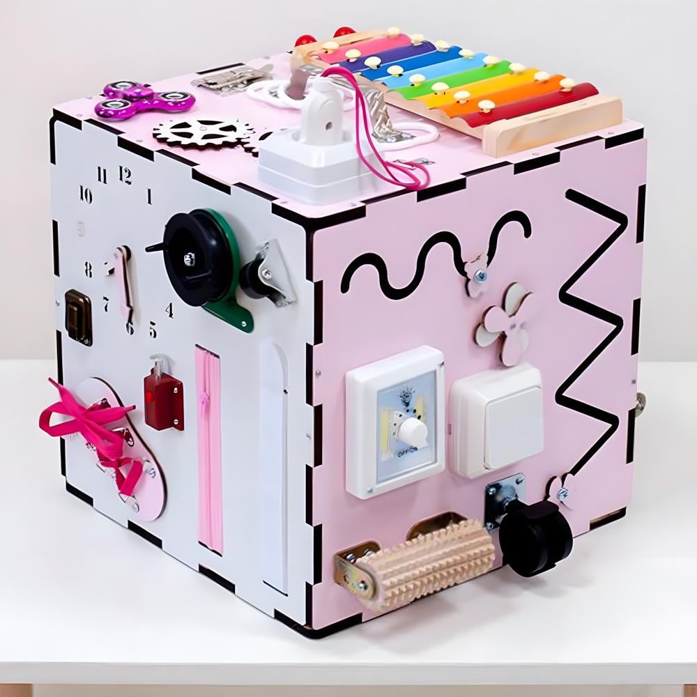 Бізікуб для дітей 30x30x30 см 33 елементи Рожевий