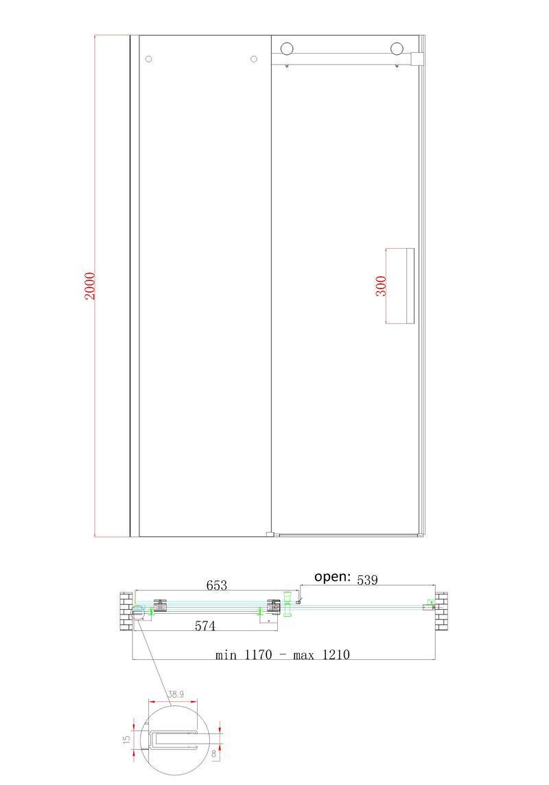 Душевая дверь в нишу KOER SR SD01-120x200-TR-02 прозрачное стекло Easy Clean 8 мм Никель (KR5379) - фото 6