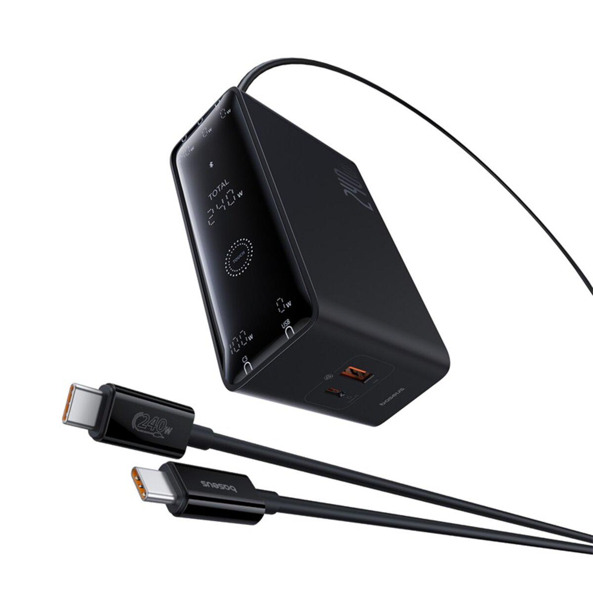 Зарядное устройство с кабелем BASEUS BASEUS Digital GaN Intelligent Desktop Fast Charger 3xType-C 1xUSB 1xDC 240W EU Black (P10163901113-00)