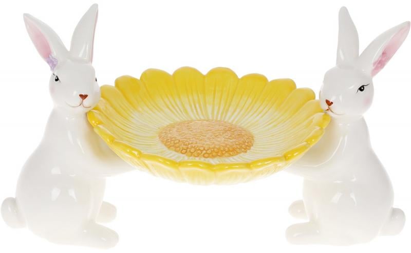 Блюдо керамічне Милі Кролики Ø 25,5 см Білий/Жовтий (32326233)