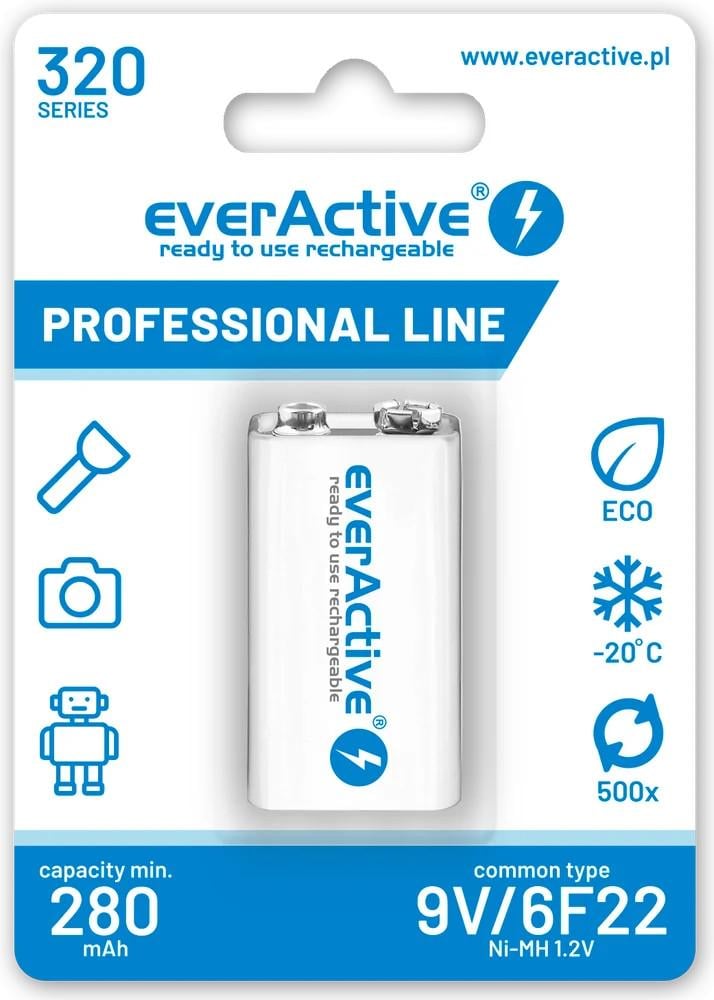 Аккумулятор EverActive EVHRL22-320 6LR61 Крона 8,4V 320 mAh LSD Ni-MH (25993645)