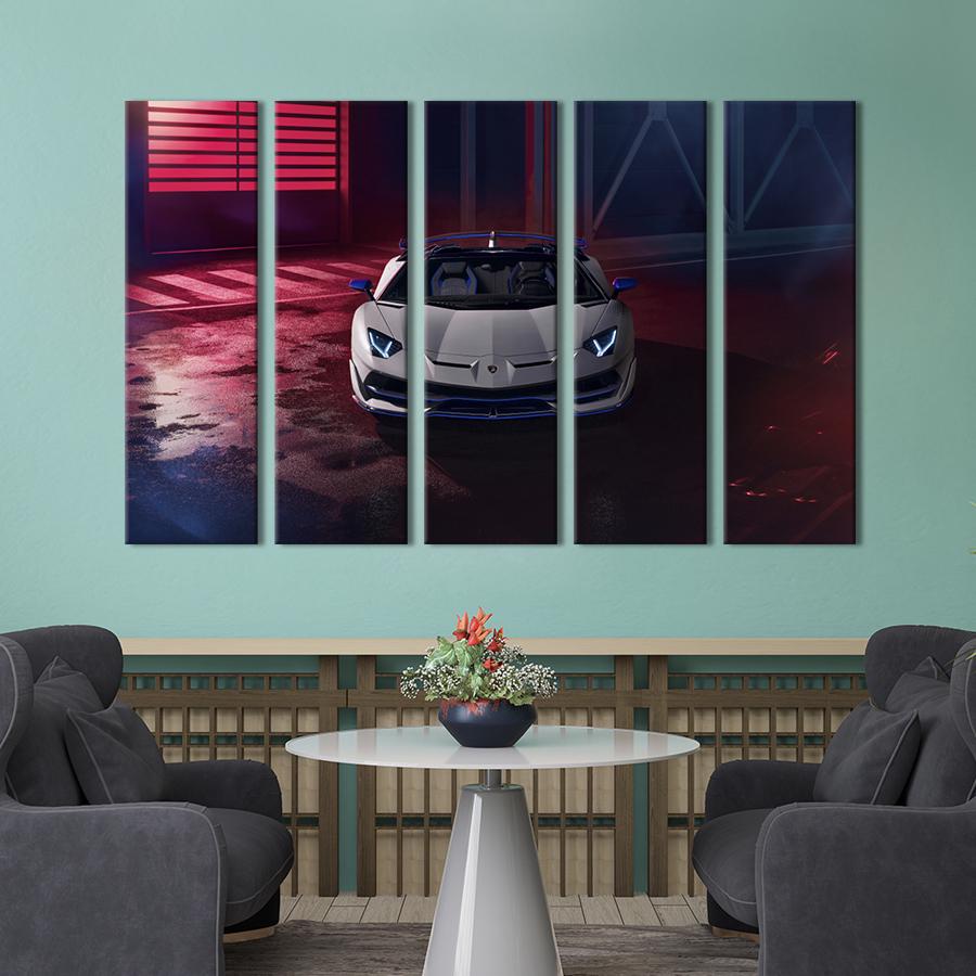 Картина на холсте Серая Премиум-авто Lamborghini Aventador SVJ 87x50 см (1340-51)
