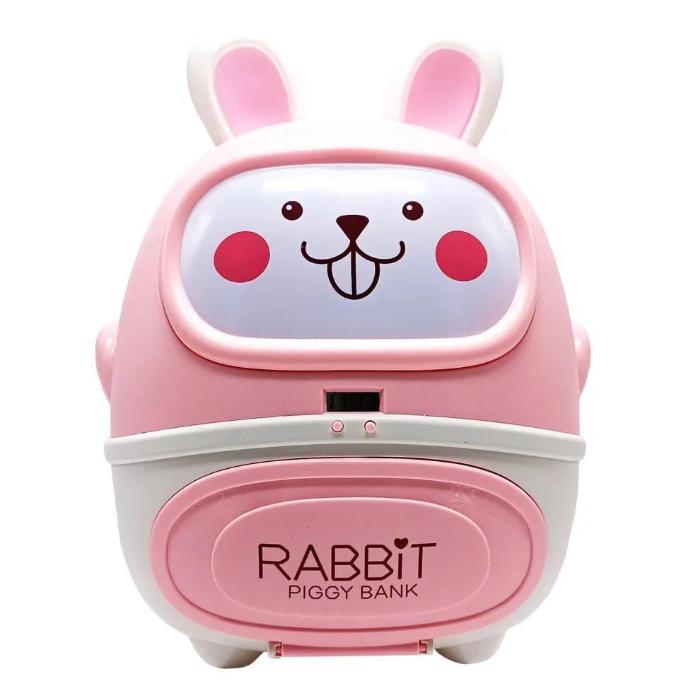 Скарбничка дитяча електронна Sunroz Зайчик музика/годинник/фраза англійською мовою USB-лампа/USB-вентилятор Pink (152536)