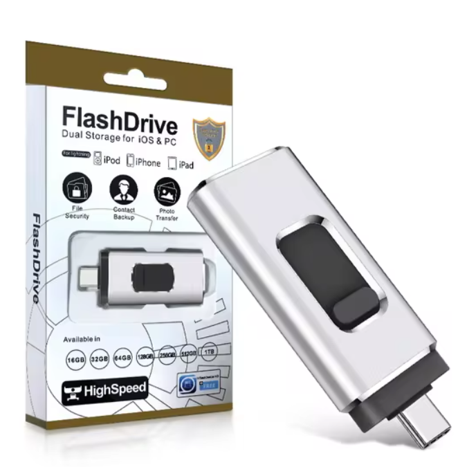 Флешка для Apple iPhone с разъемом USB 3.0 Micro USB Lightning 128Gb 4в1 HighSpeed ​​Silver