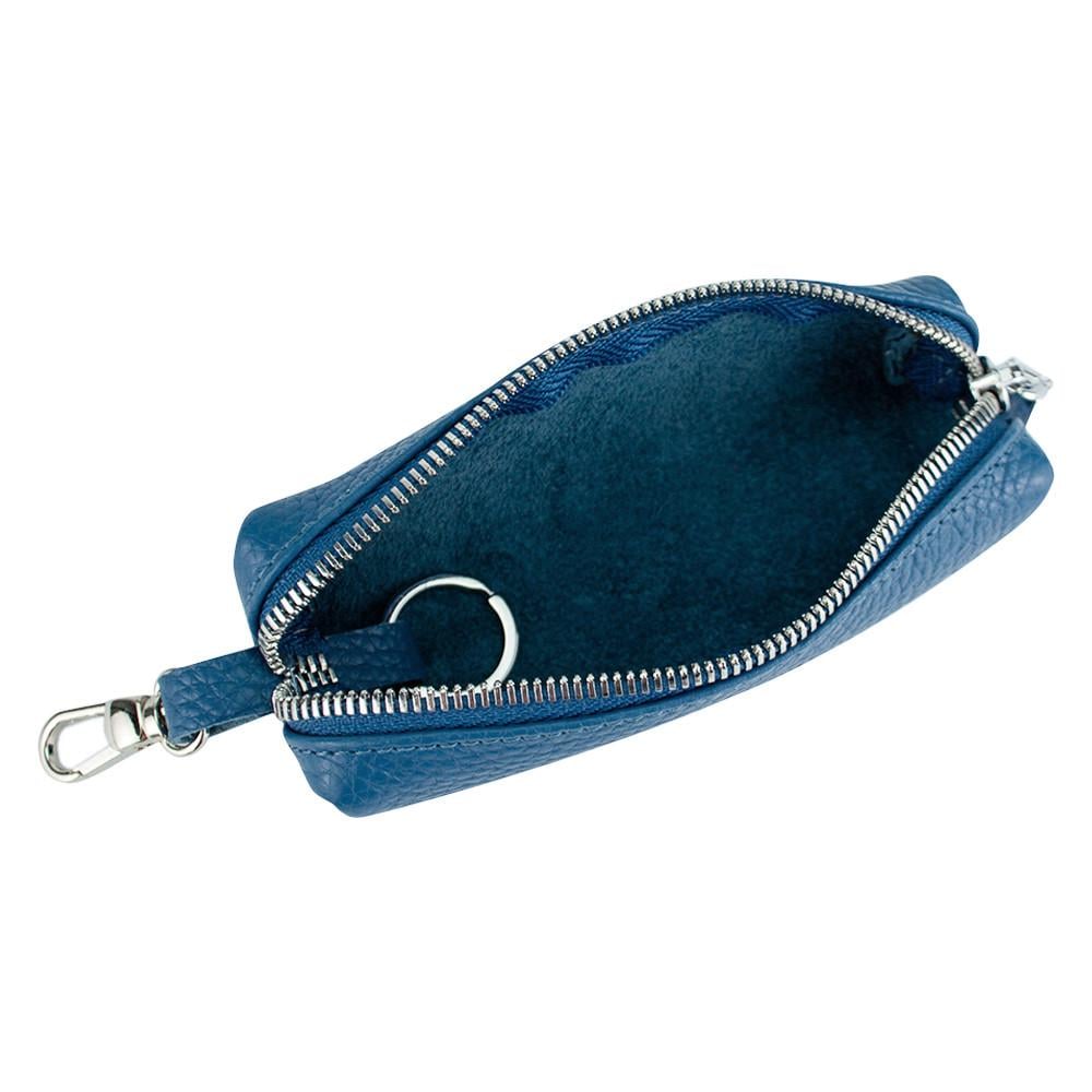 Ключница кожаная женская HC-110 на молнии Темно-голубой - фото 3