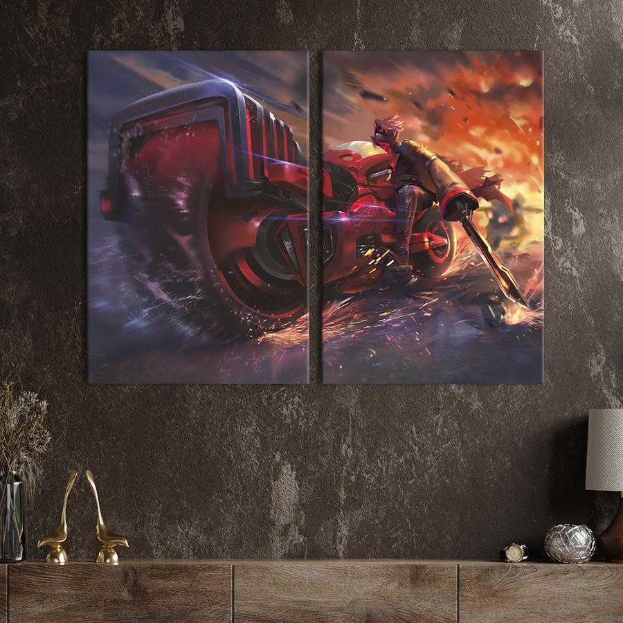Настенный декор диптих картина на холсте для интерьера Киберпанк мотоцикл 111x81 см (695-2)