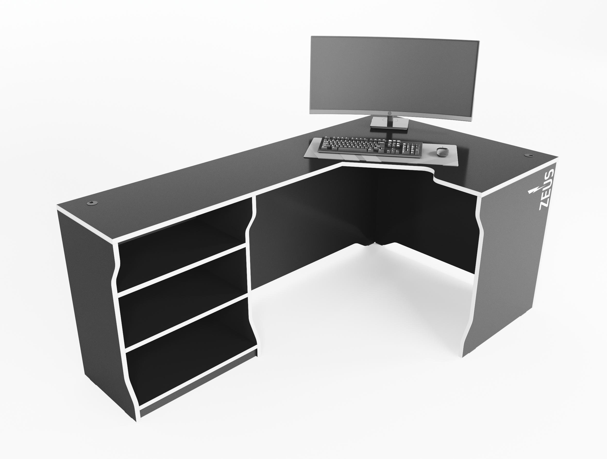 Стол геймерский угловой Zeus Revolver-2 ЛДСП Черно-белый (Rev-2BW)
