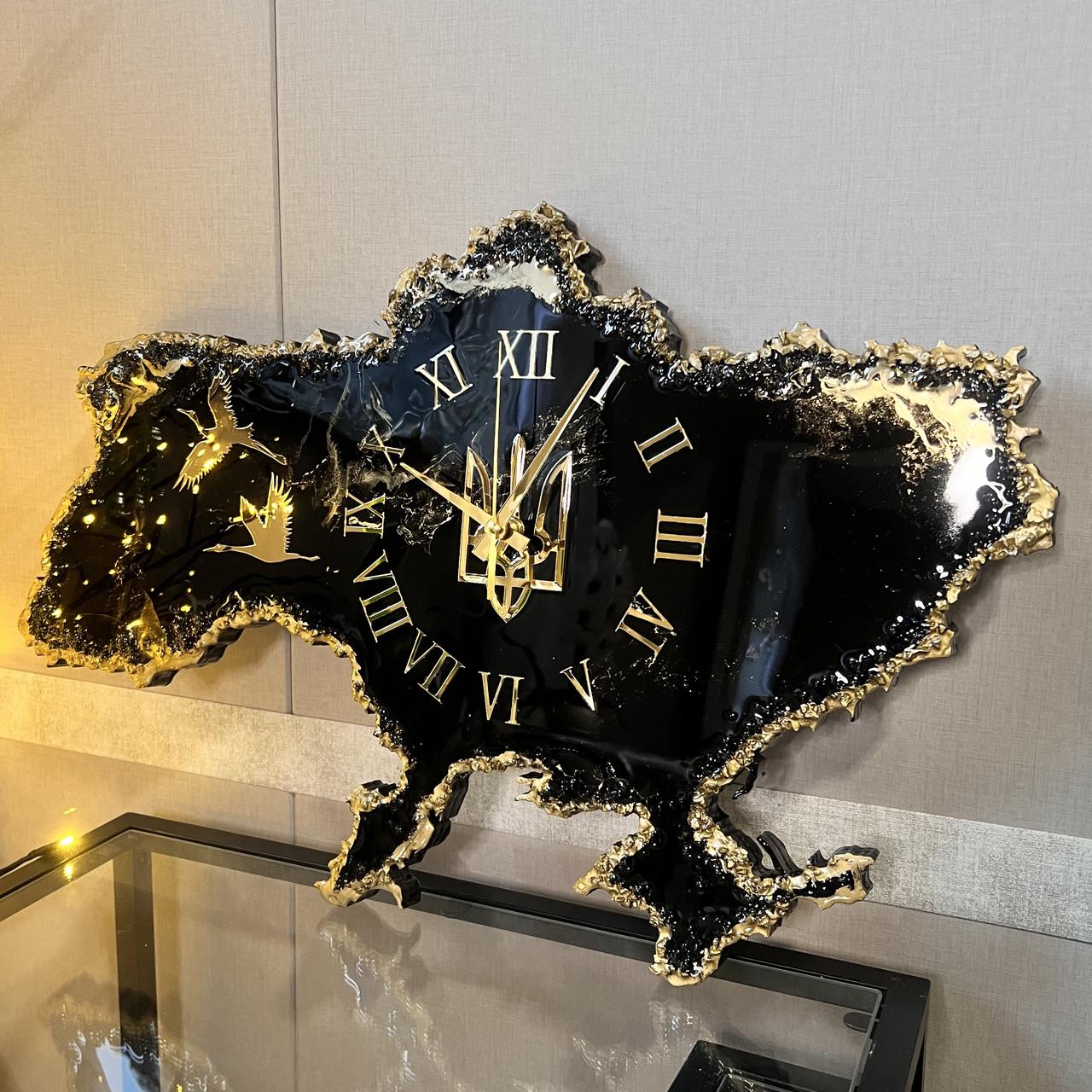 Часы настенные из эпоксидной смолы Карта Украины 130х83 см