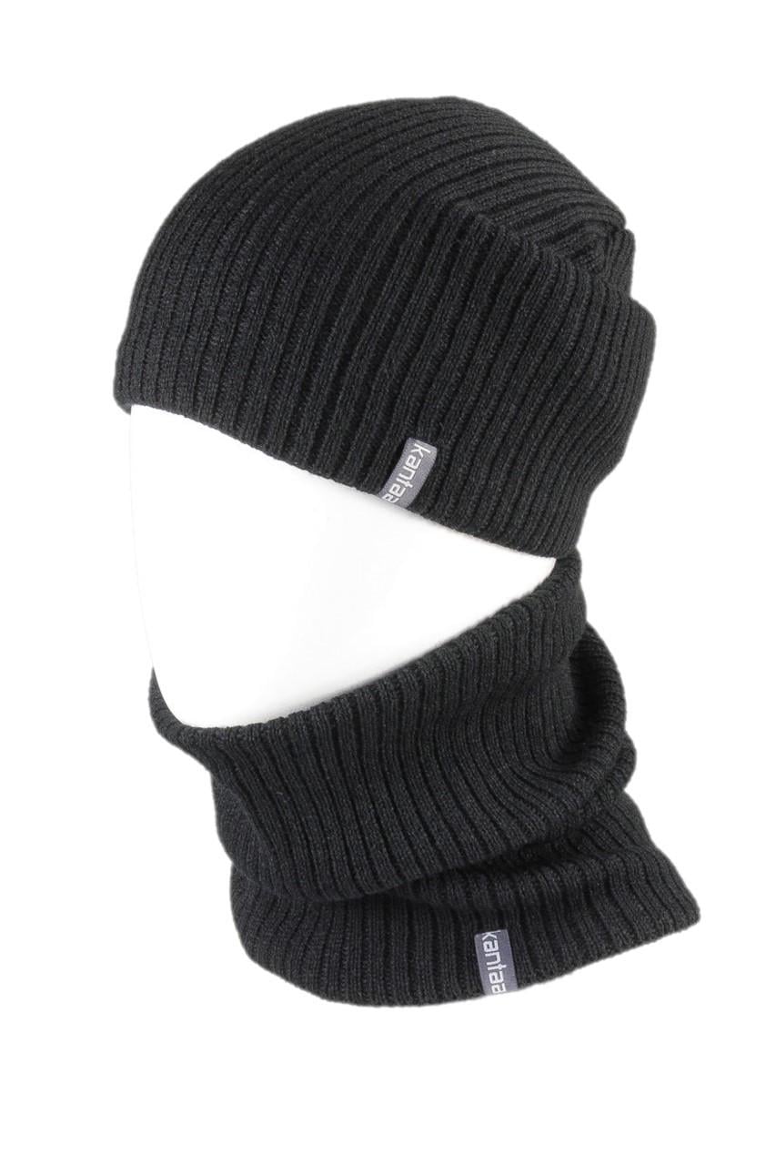 Вязаная шапка Кahta Fashion Hat с Buff снуд унисекс р. 57-58 Черный (OC-052)