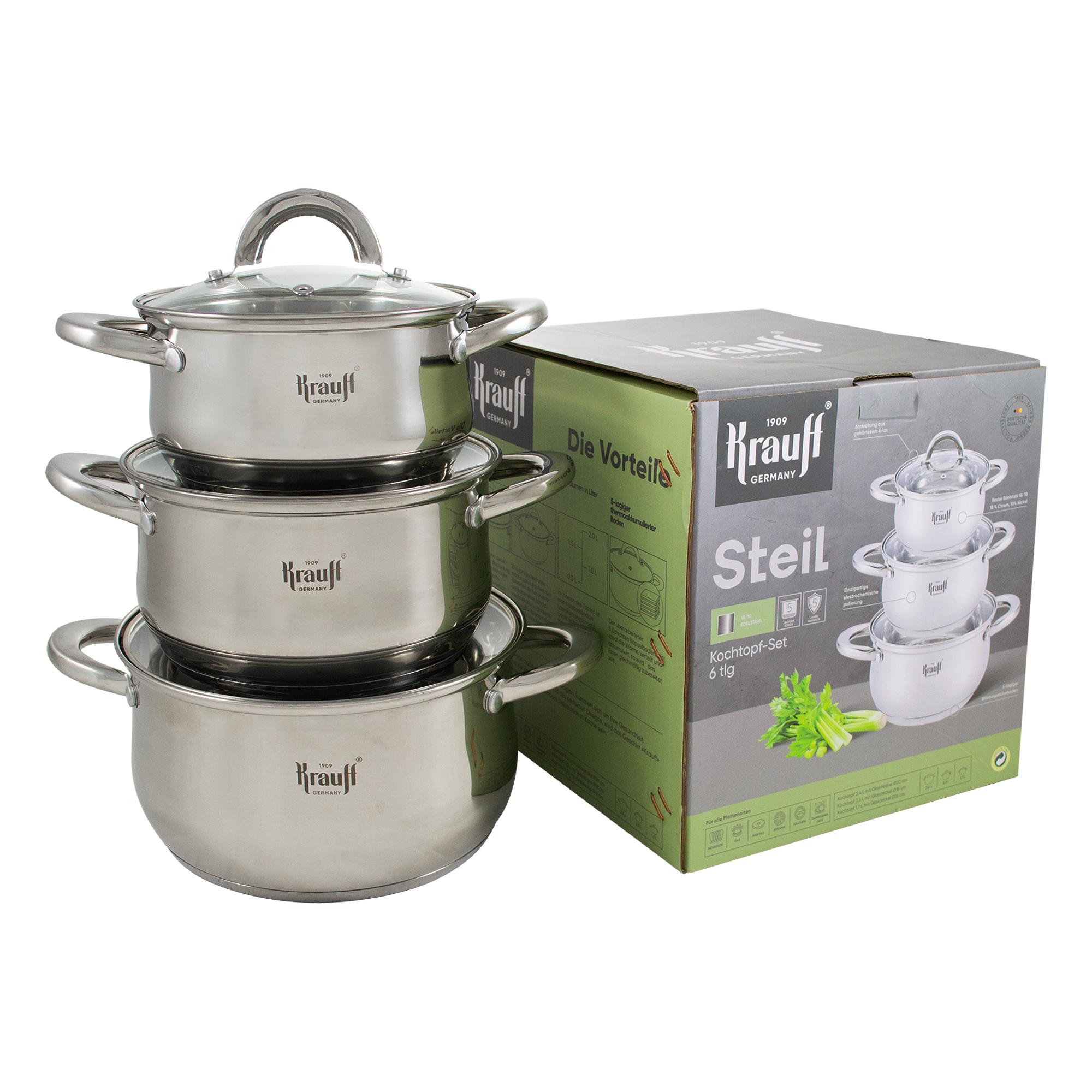 Каструлі Steil Krauff Vizo із нержавіючої сталі з кришками 2,5/1,7/3,4 л 3 шт. (26-238-078)