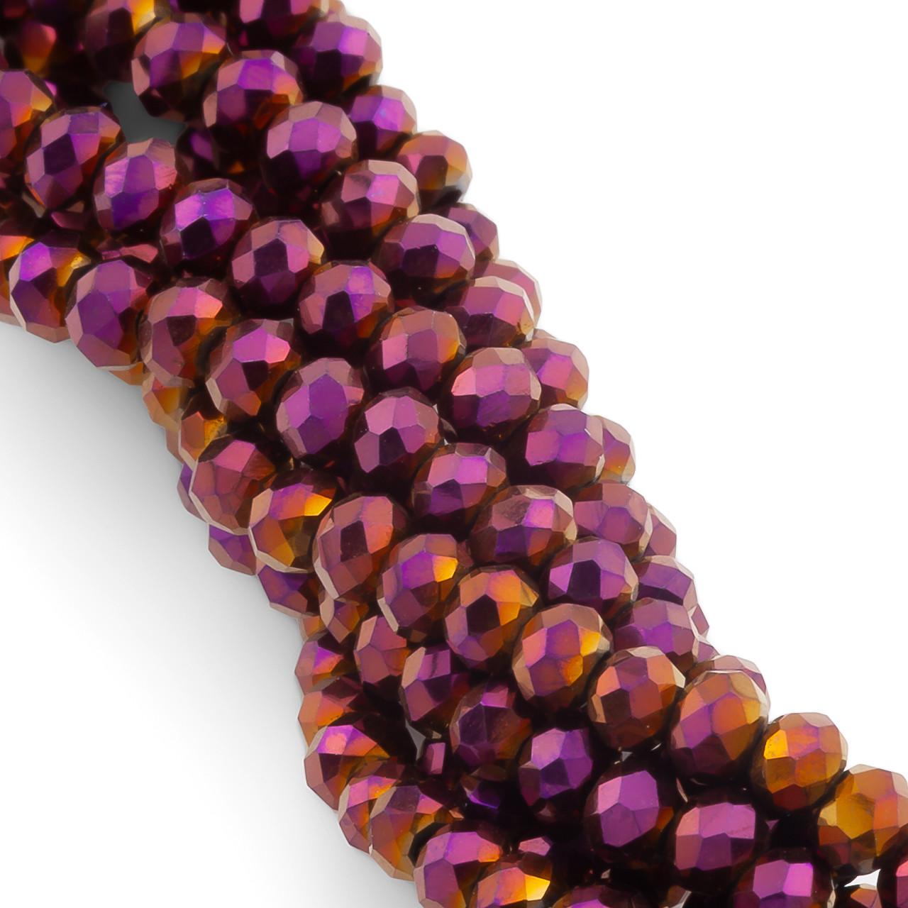Бусины хрустальные на нитке в форме ронделя с огранкой 44 см 3х2 мм 175 шт. Фиолетовый радужный (БС0302а44)