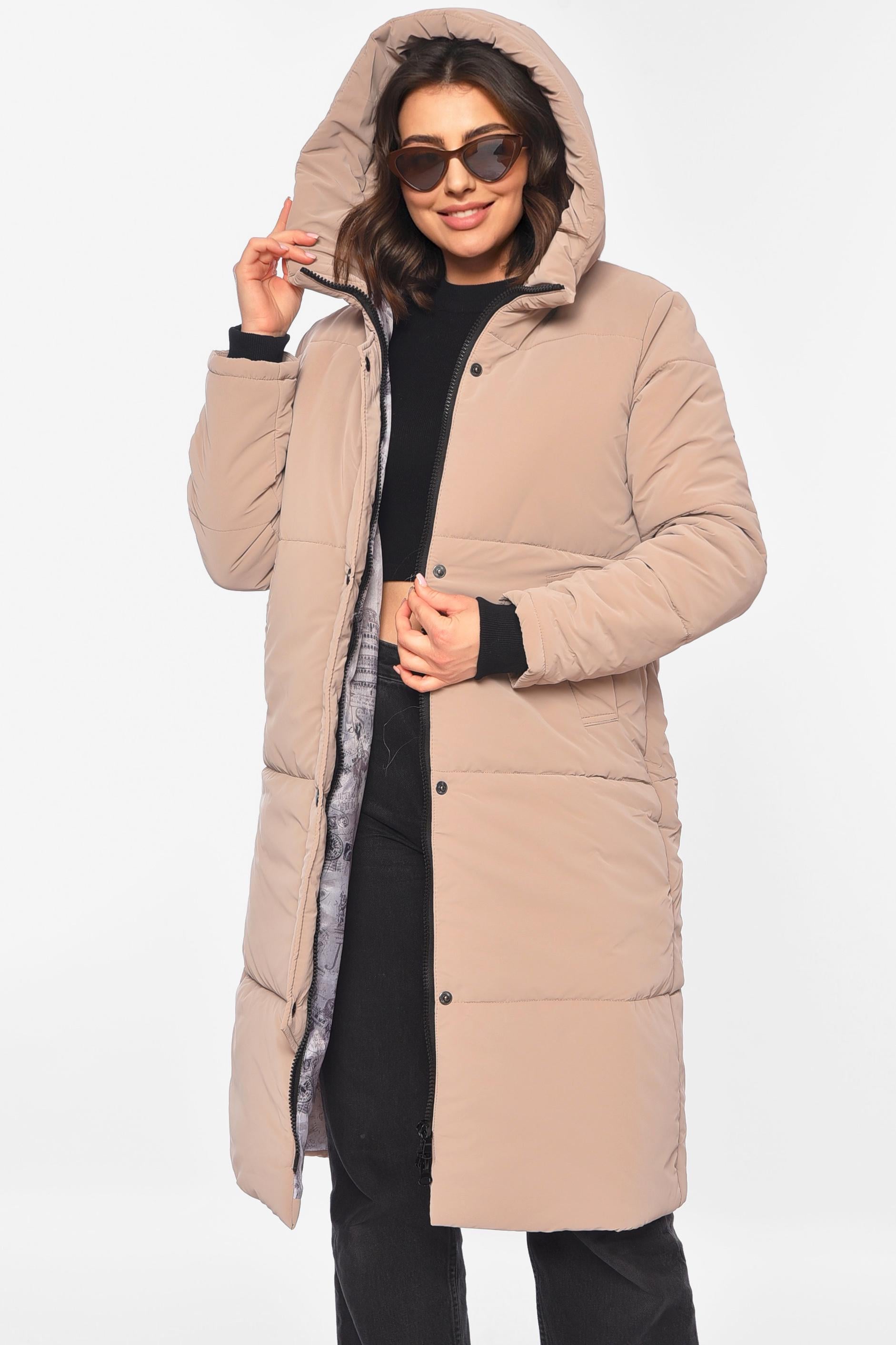 Куртка женская удлиненная демисезонная L Темно-бежевый (197139)