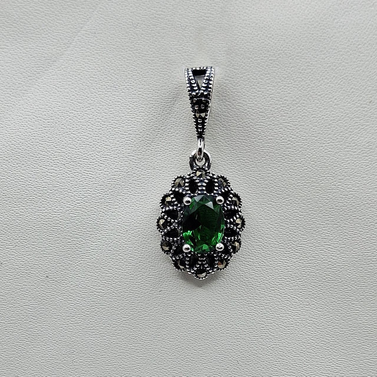 Серебряный кулон с изумрудом и марказитом 3 г (2655292891)