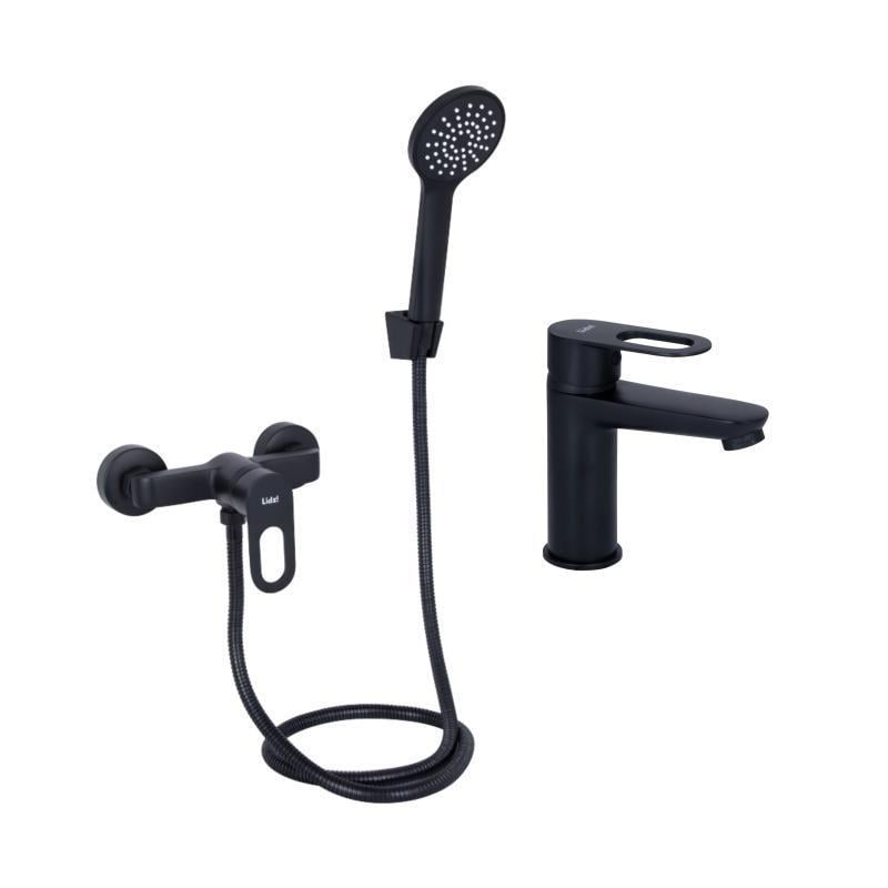 Набір змішувачів Lidz Latwa 001/Latwa 006 для душу та для умивальника Black