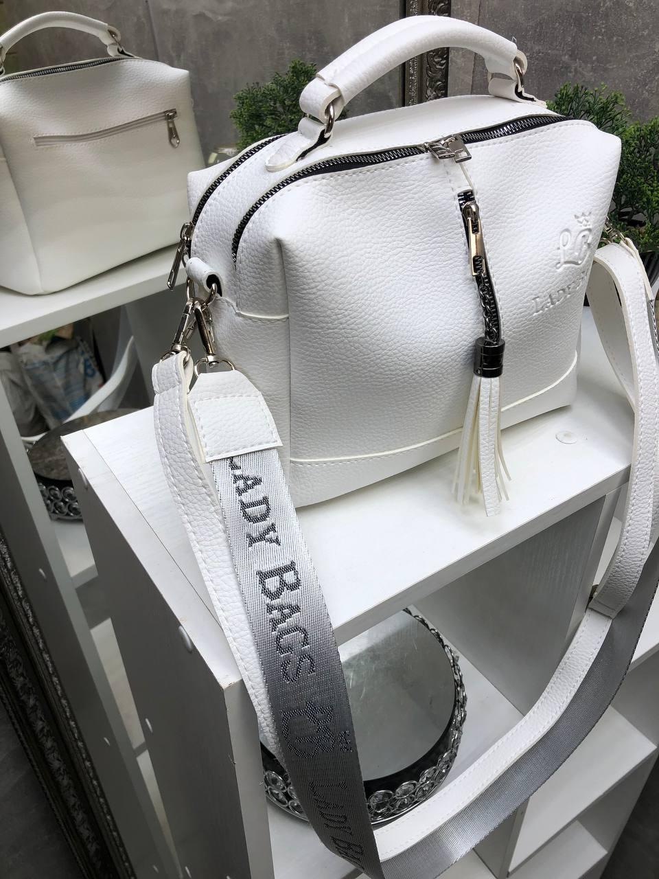 Сумка кросс боди через плечо из экокожи женская вместительная с широким ремнем Белый - фото 5 Сумка кросс боди через плечо из экокожи женская вместительная с широким ремнем Белый - фото 5