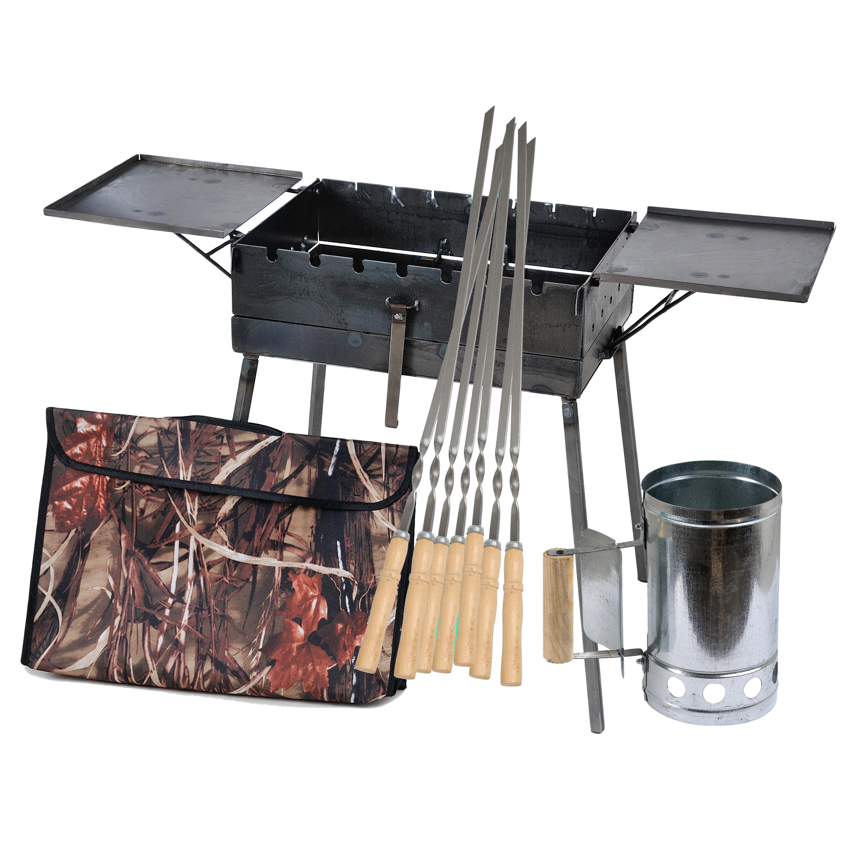 Мангал-валіза 3 мм зі столиками 550х300х150 мм з чохлом/стартером/шампурами 7 шт.
