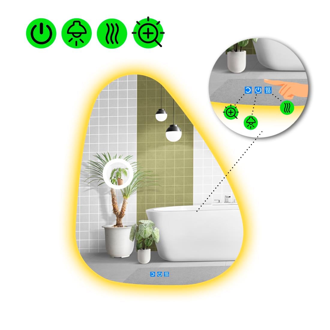 Зеркало с LED подсветкой Doccia 2 с тремя сенсорами 140x110 см