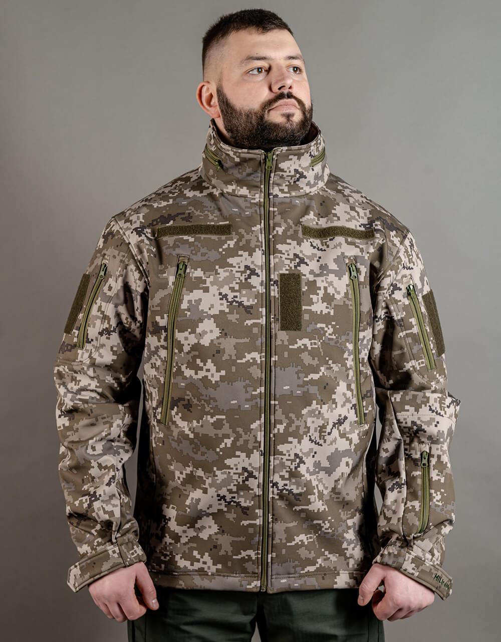 Куртка демисезонная ветро-водонепроницаемая MILIGUS Soft Shell XS рз. 40-42 на флисе Пиксель (12156169) - фото 1