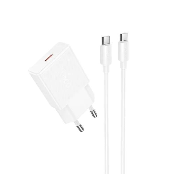 Зарядний пристрій мережевий Hoco N72 Speed 20W USB-C з кабелем Type-C 1 м White (6942007661140)