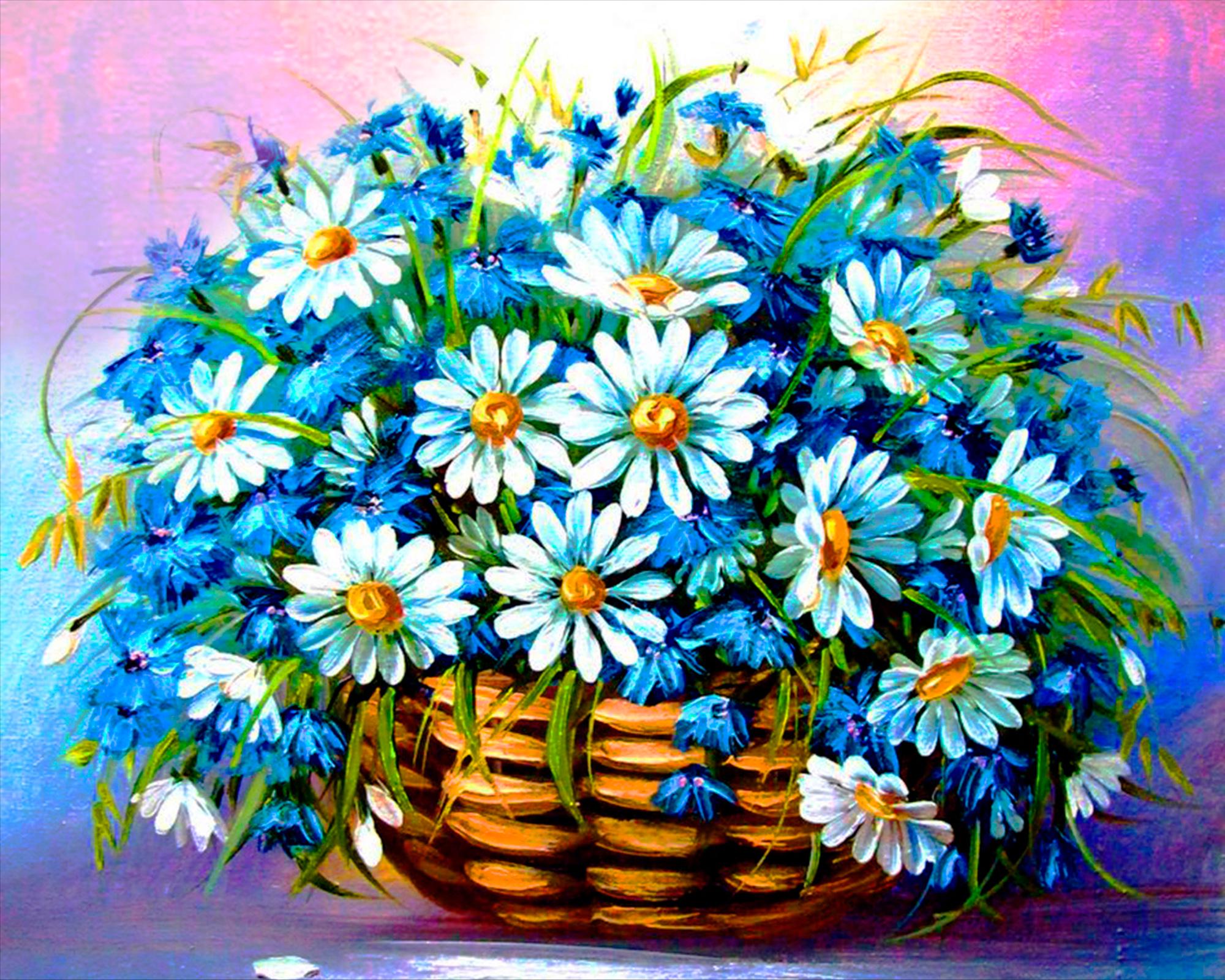 Алмазная мозаика на подрамнике Santi Корзина с ромашками 40x50 см (Top-954332)