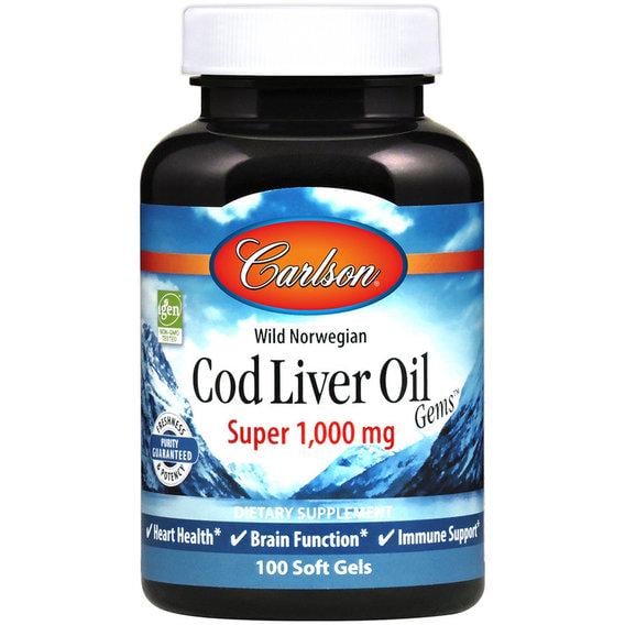 Жир из печени трески Carlson Labs Cod Liver Oil Gems 1000 мг 250 Soft Gels