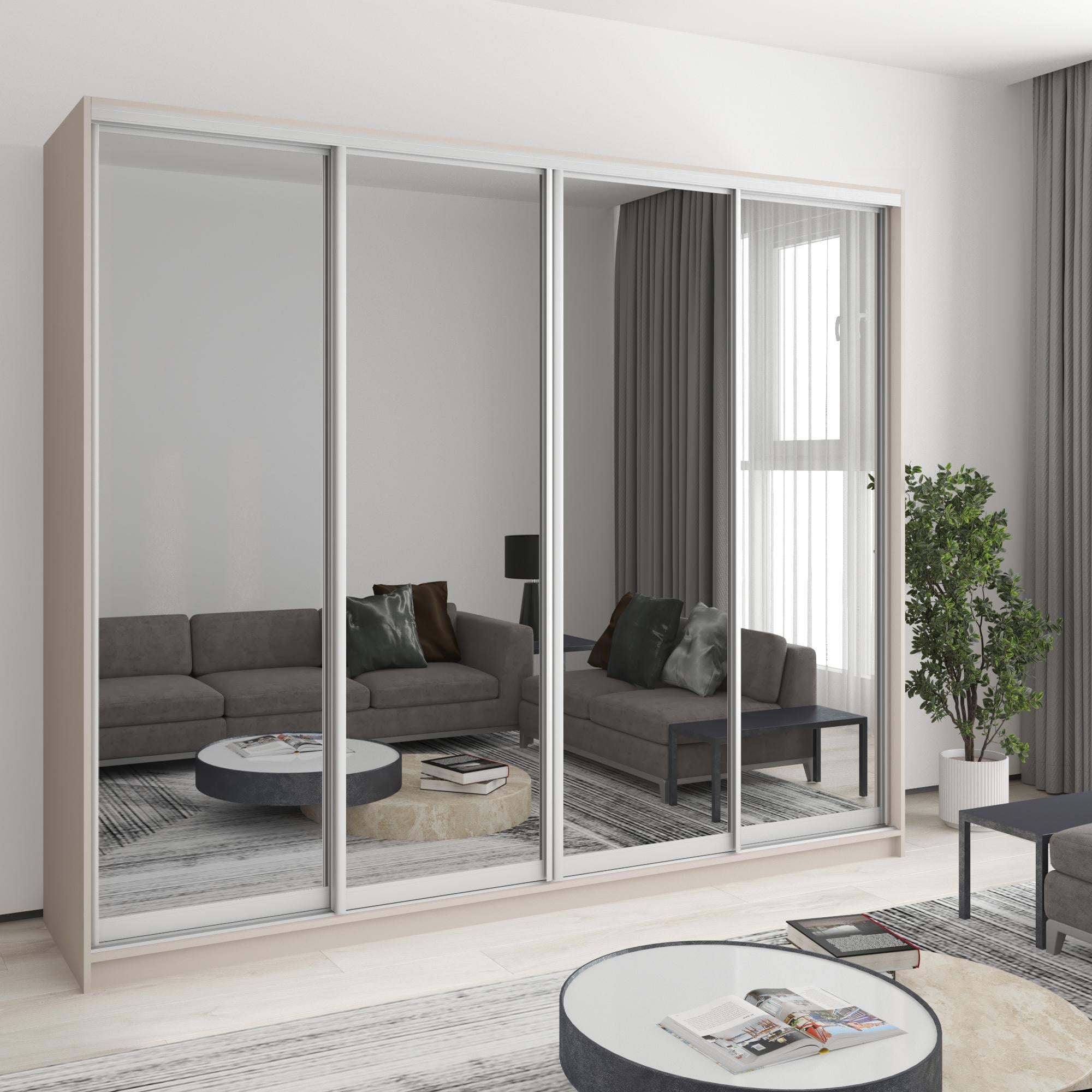 Шкаф-купе четырехдверный MebelStar Стандарт AL 4 зеркала 250x45x210 см Кашемир (MBS-12346) Шкаф-купе четырехдверный MebelStar Стандарт AL 4 зеркала 250x45x210 см Кашемир (MBS-12346)