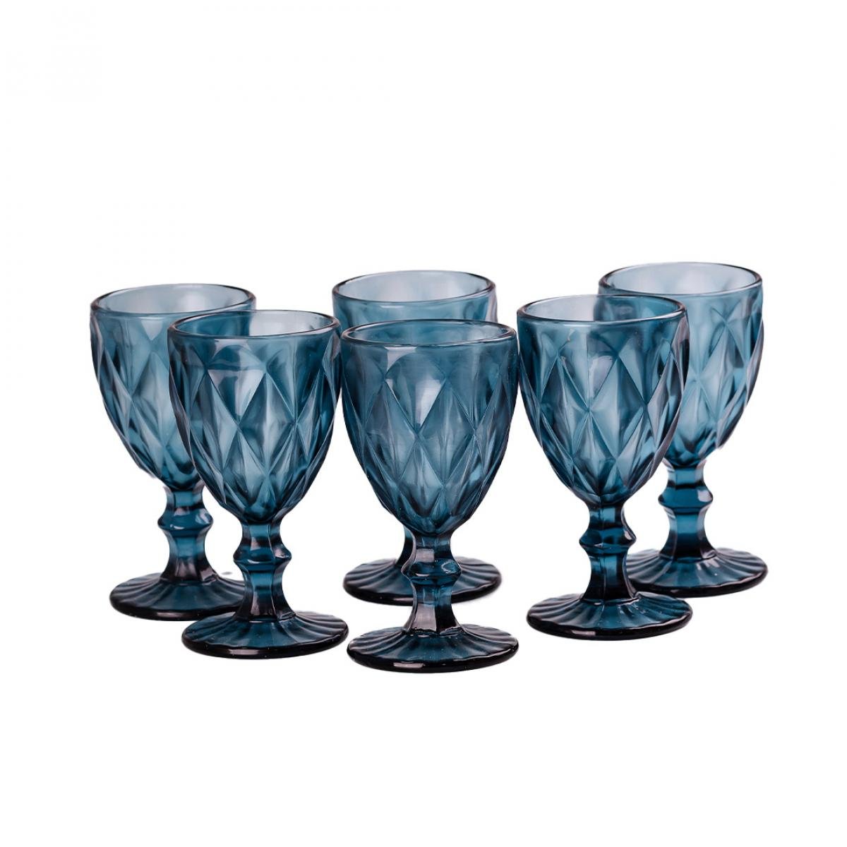 Набір келихів для вина фігурні грановані із товстого скла 6 шт. Синій (HP034BL) Набір келихів для вина фігурні грановані із товстого скла 6 шт. Синій (HP034BL)