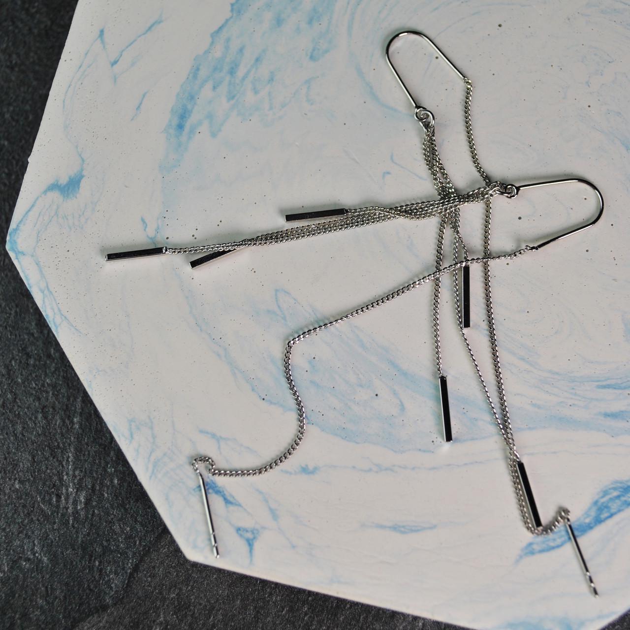 Сережки протяжки длинные медицинская сталь родий (x160-1) - фото 3 Сережки протяжки длинные медицинская сталь родий (x160-1) - фото 3