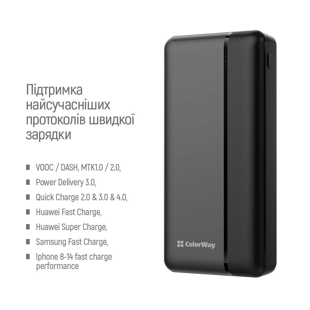 Повербанк ColorWay USB QC3.0 + USB-C Power Delivery 22,5 W 30000 mAh Black (CW-PB300LPA3BK-PD) - фото 5