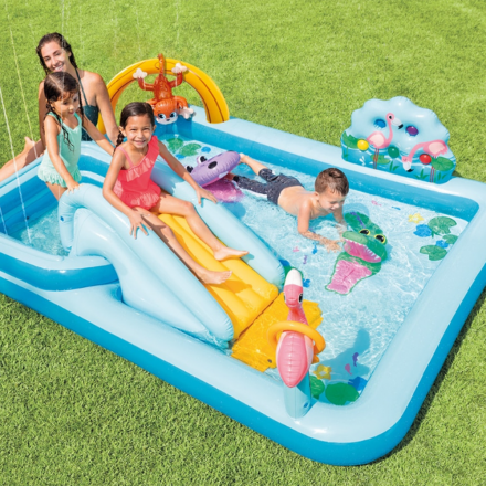 Бассейн надувной для детей Intex 57161 открытый большой детский игровой центр с горкой фонтаном 244x198x71 см 493 л (D-2019091801) - фото 2