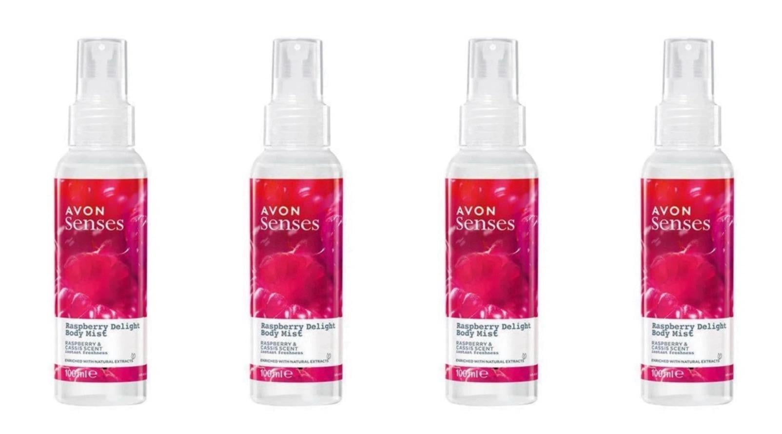 Лосьон-спрей для тела женский Avon Senses Raspberry Delight Малиновое удовольствие освежающий 4х100 мл