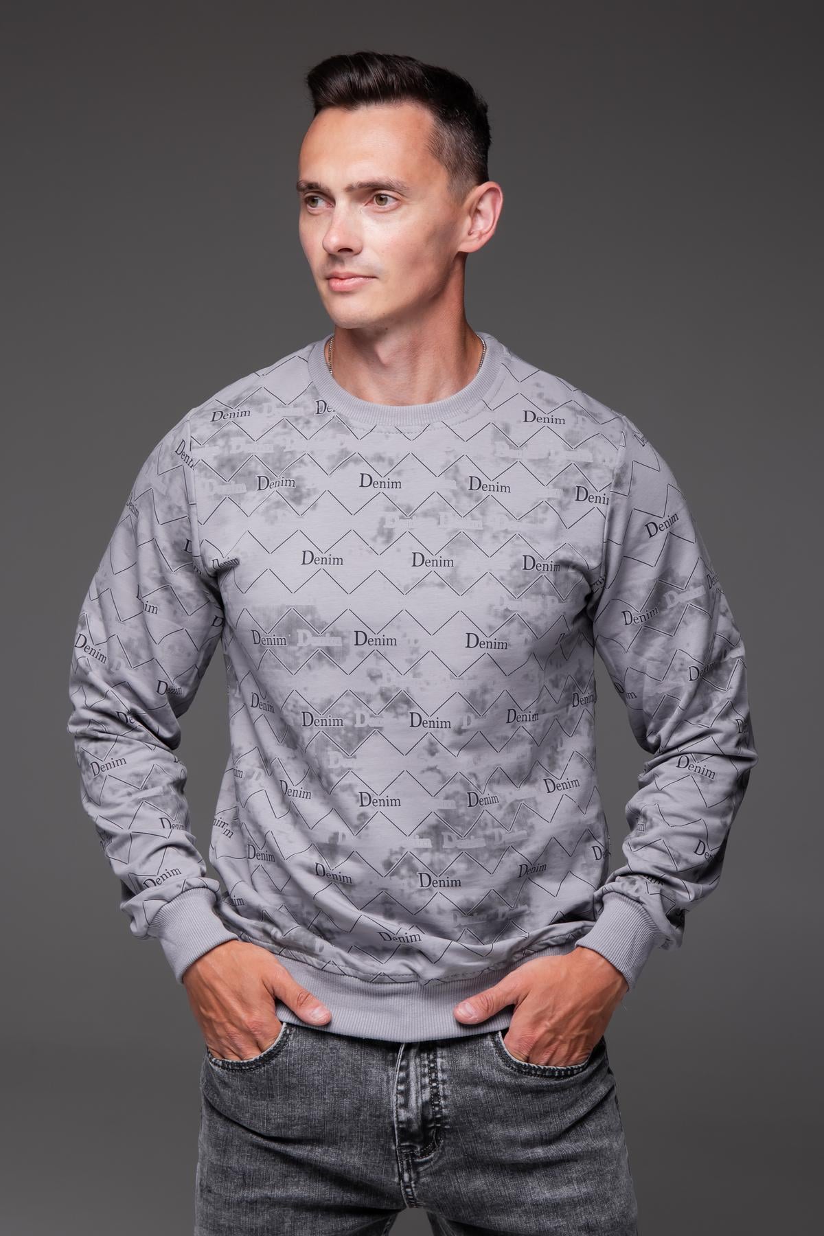 Кофта чоловіча Denim трикотажна демісезонна M Сірий (2546/1/2)