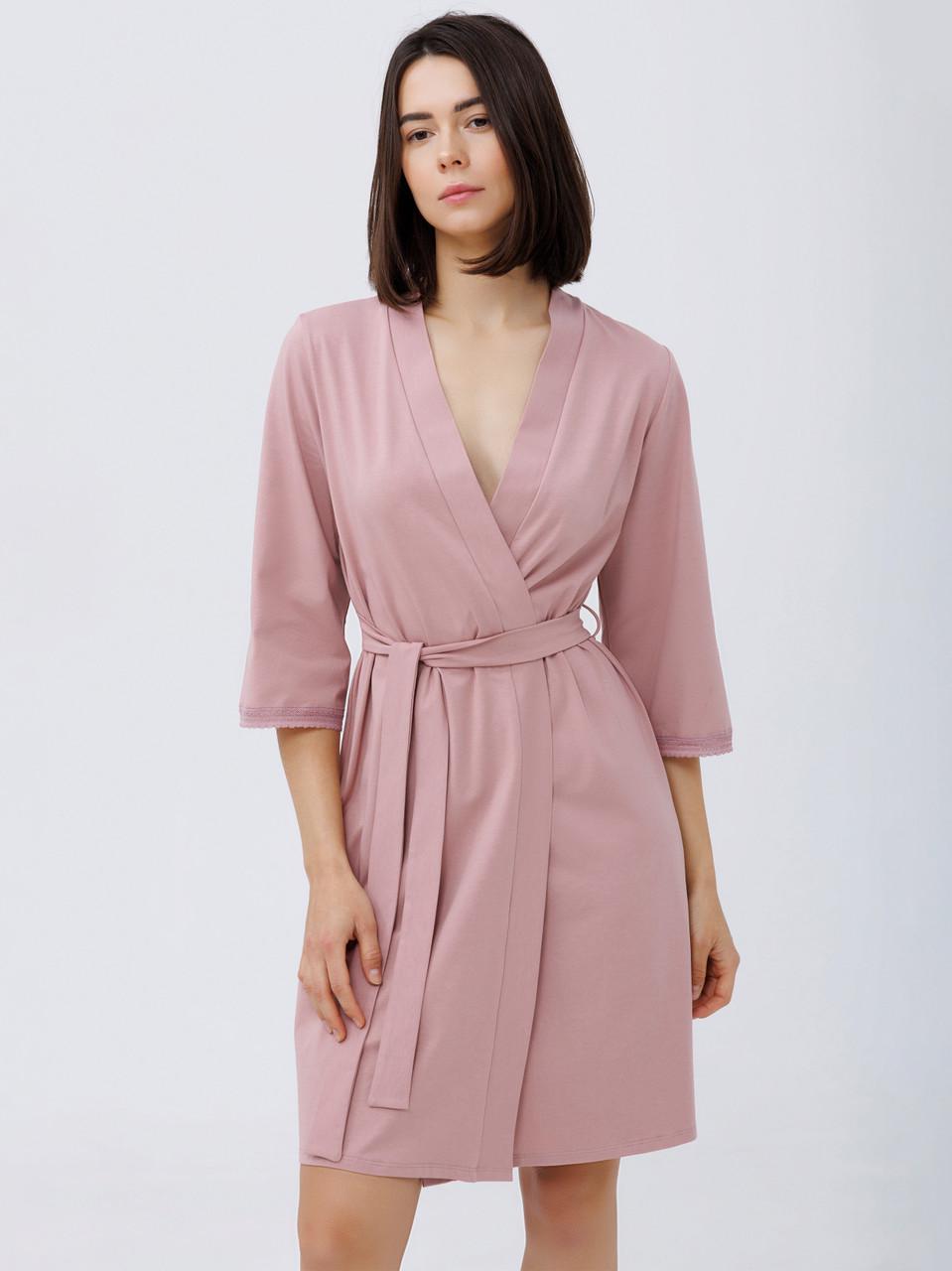 Халат жіночий бавовняний на запах XXL Leinle Рожевий (1563/16423)