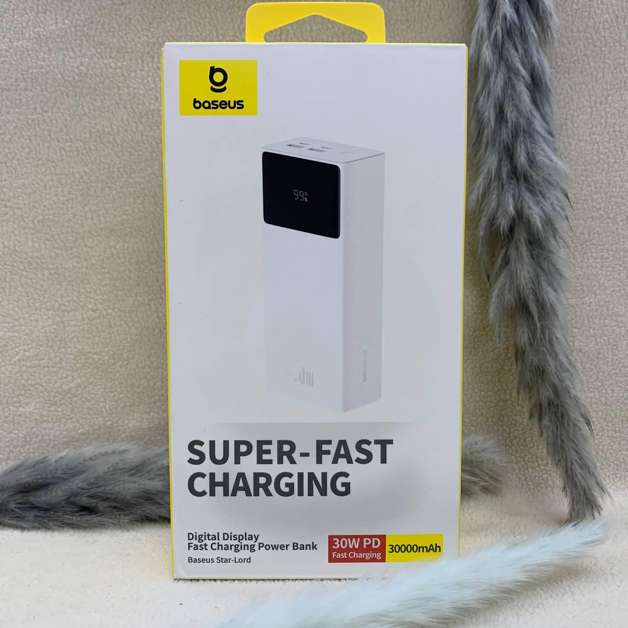Повербанк BASEUS Star-Lord з LED-дисплеєм 30000 mAh/30 W QC USB та Type-C Білий
