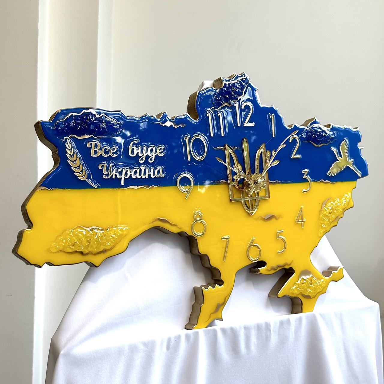 Часы настенные из эпоксидной смолы Карта Украины 100x67 см