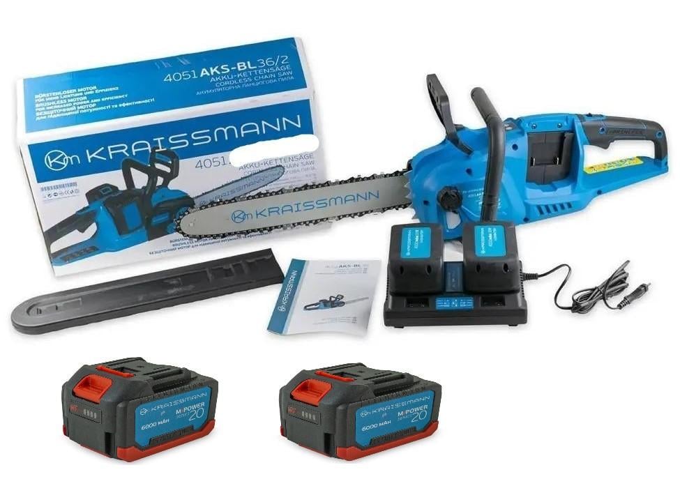 Пила цепная аккумуляторная KRAISSMANN 4051 AKS-BL 20/2 MP бесщеточный мотор 2 аккумулятора 6 Ач/шина 405 мм/двойной ЗУ (31989917) Пила цепная аккумуляторная KRAISSMANN 4051 AKS-BL 20/2 MP бесщеточный мотор 2 аккумулятора 6 Ач/шина 405 мм/двойной ЗУ (31989917)