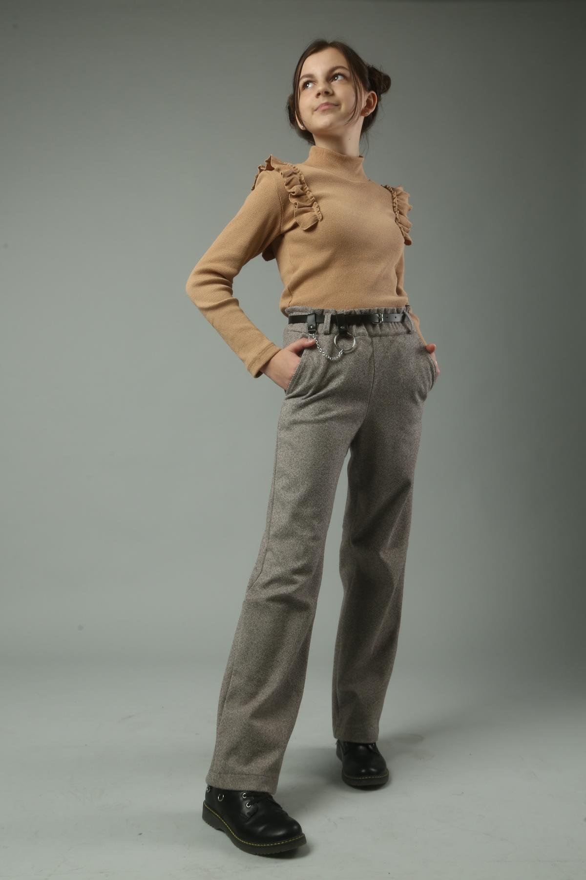 Брюки школьные подростковые теплые IRmAS 0460 елка 164 см Шоколадный