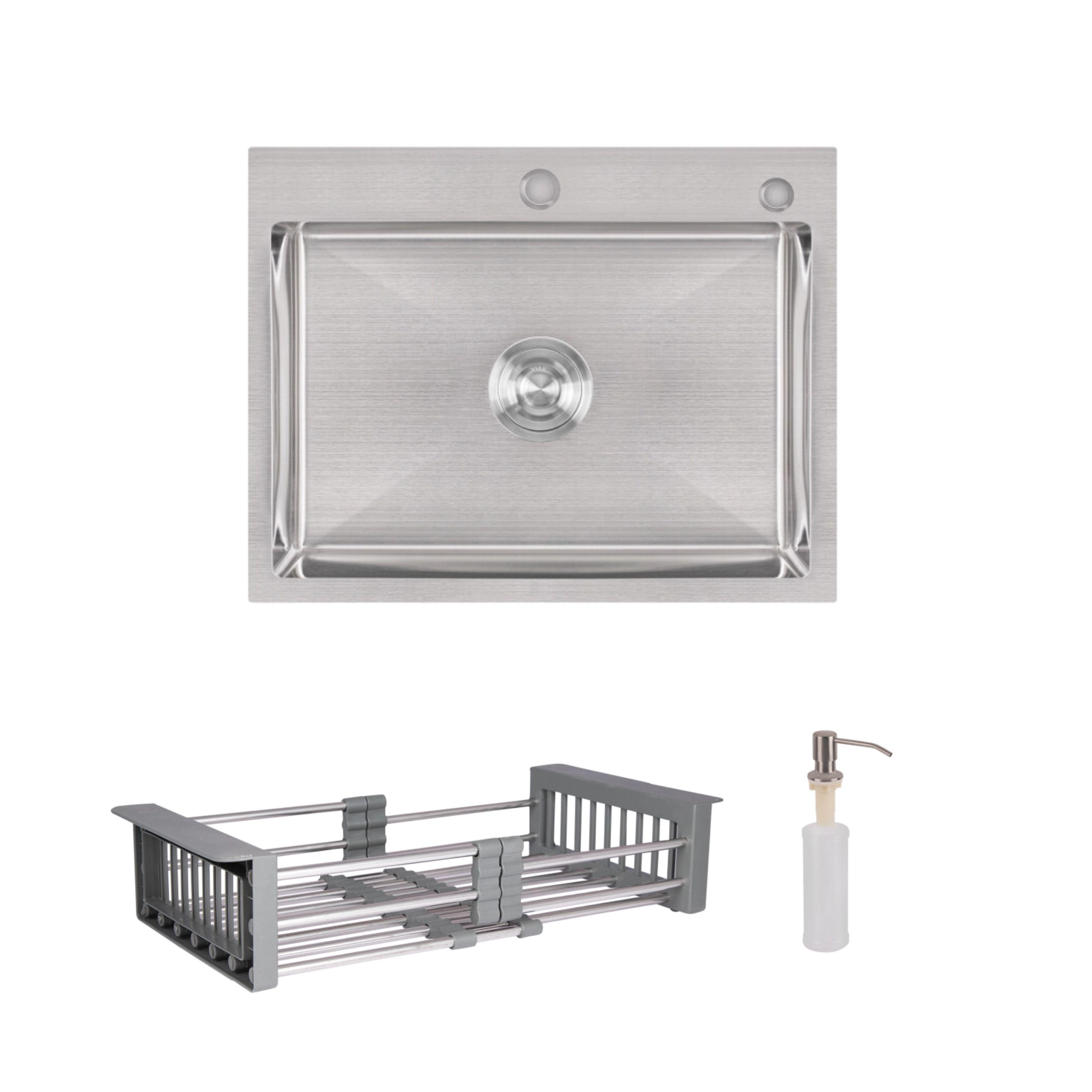 Комплект для кухни Lidz Handmade H5845 мойка интегрированная Brushed/дозатор/K01G корзина Нержавеющая сталь (23623007)