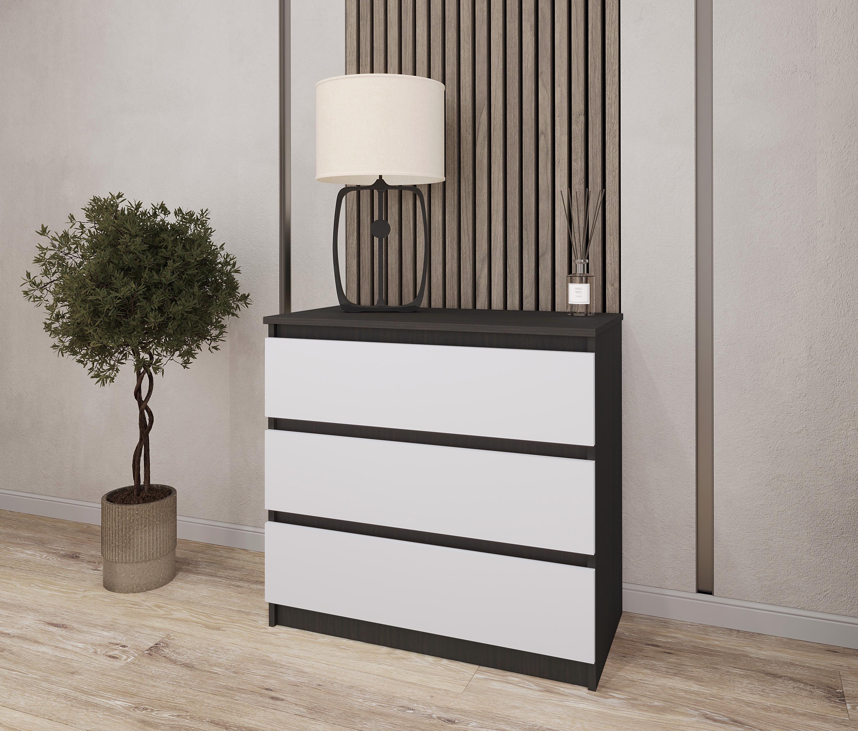 Комод на 3 выдвижных ящика ДСП 600х755х400 мм Венге/Темно-коричневый/Белый фасад (NT-217)