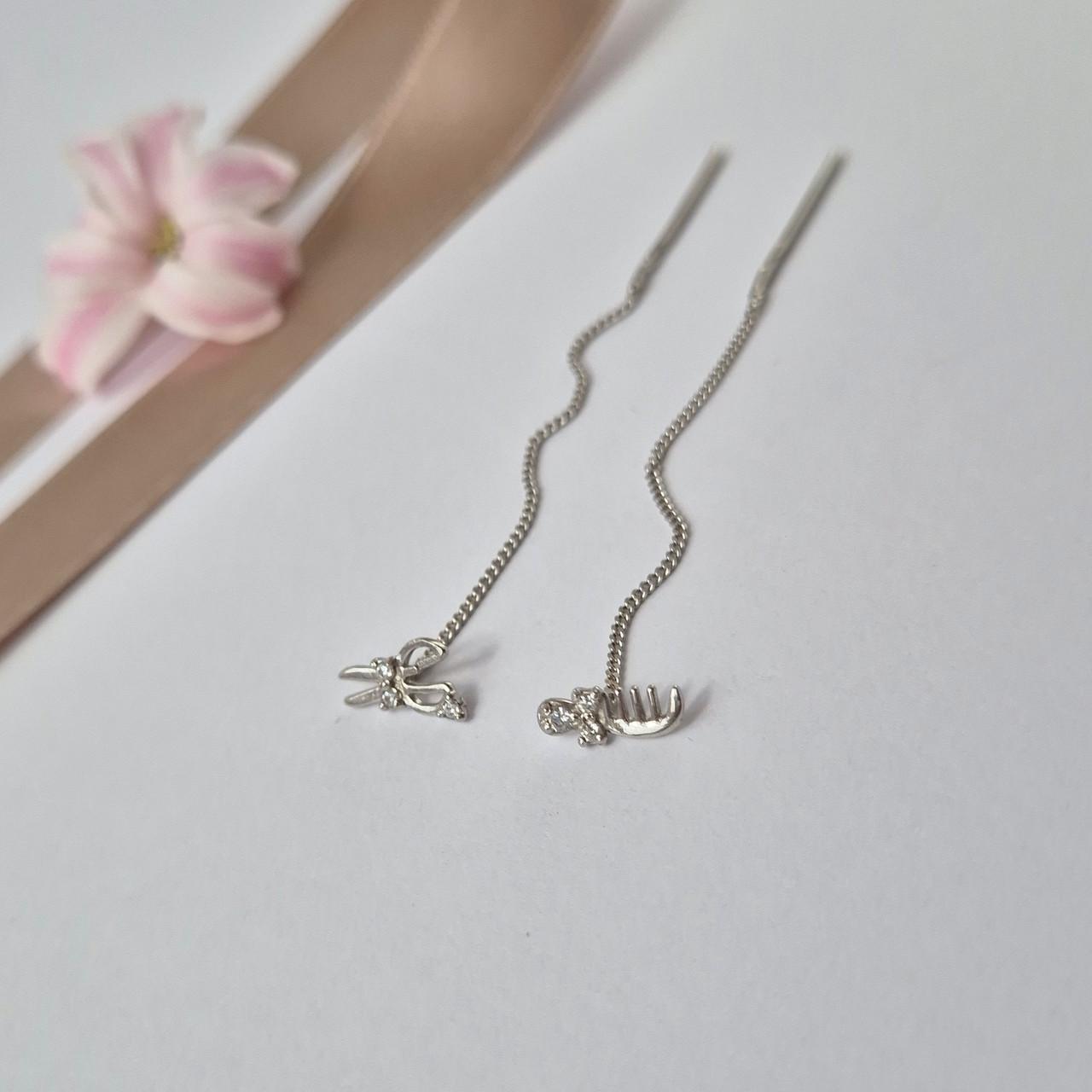 Серьги цепочки протяжки ножницы и расческа серебро 925 пробы родированное 1,00 г (5450/1р) Серьги цепочки протяжки ножницы и расческа серебро 925 пробы родированное 1,00 г (5450/1р)