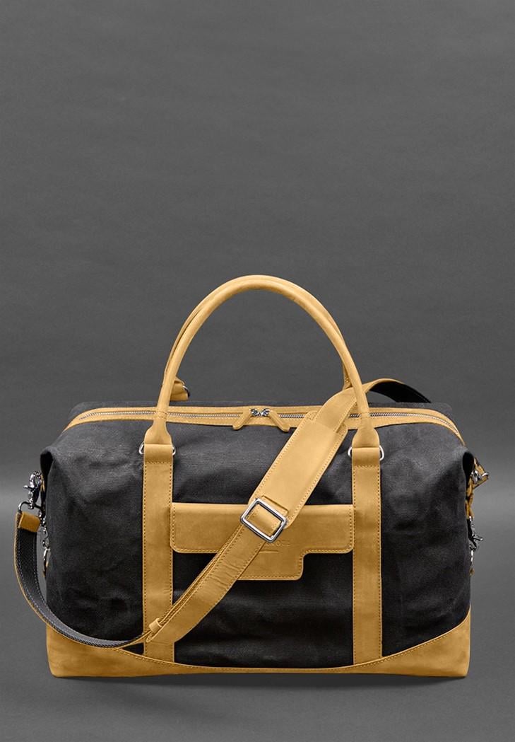 Дорожня сумка з канвасу та натуральної шкіри Crazy Horse Жовтий (A-028782)