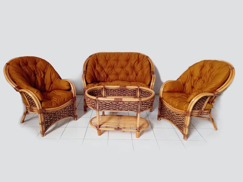 Комплект плетеной мебели софа/2 кресла/столик из натурального ротанга (cr-km27040)