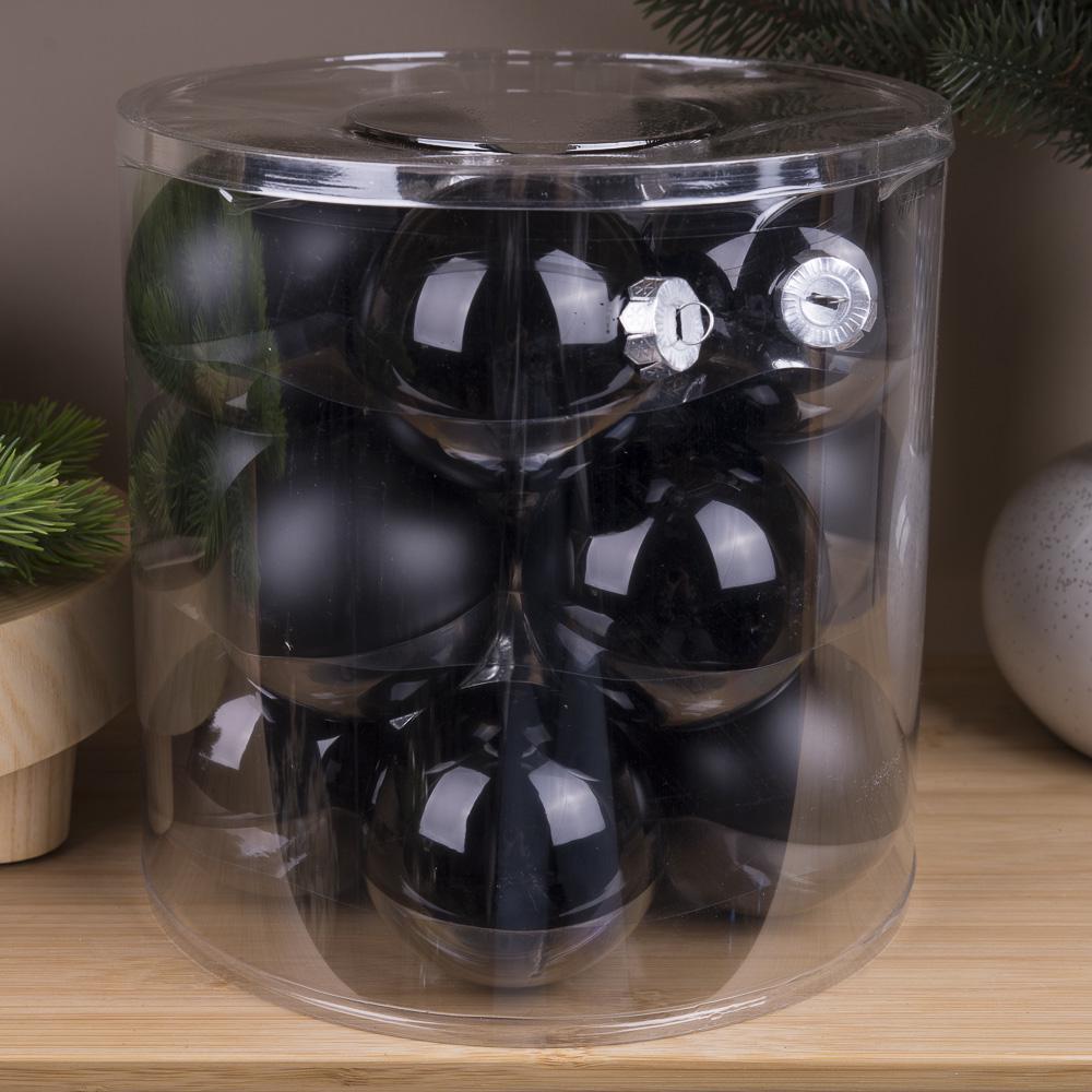 Шары новогодние из стекла 8 см 15 шт. Черный (4271-26)