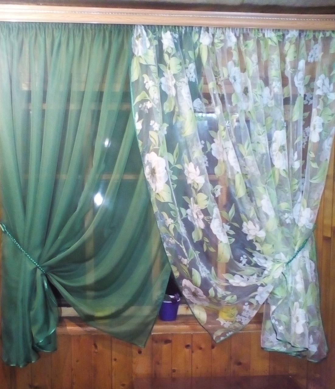 Тюль Вероника лесная 170х500 см Яблочное цветение/Зеленый (1652856628)