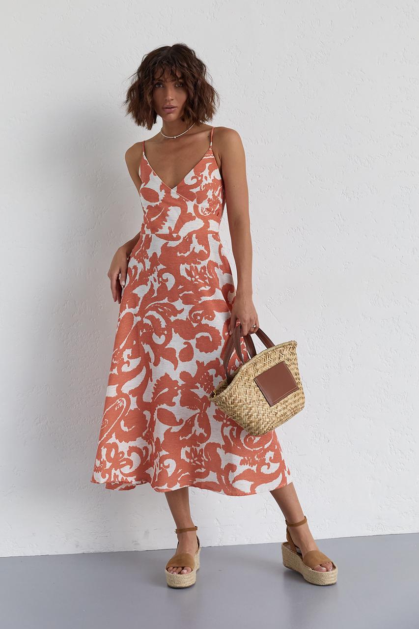 Сарафан на бретелях с юбкой клеш S Оранжевый (11290370) - фото 1 Сарафан на бретелях с юбкой клеш S Оранжевый (11290370) - фото 1