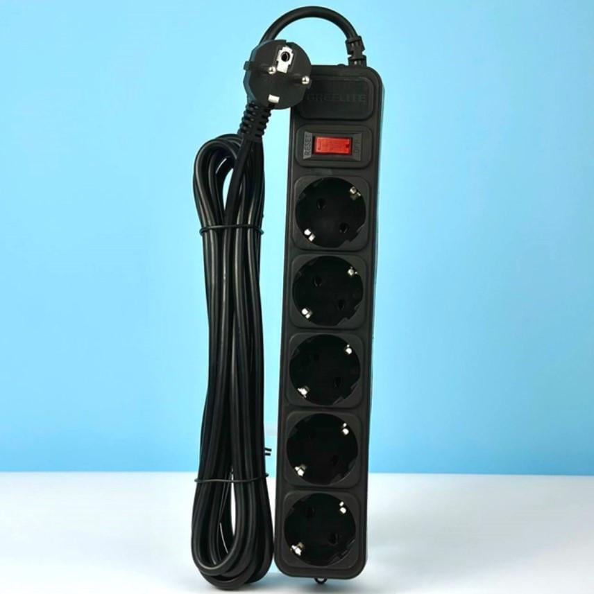 Удлинитель GREELITE MX-00007689BL на 5 розеток с выключателем 5 м Черный (30433443) - фото 5