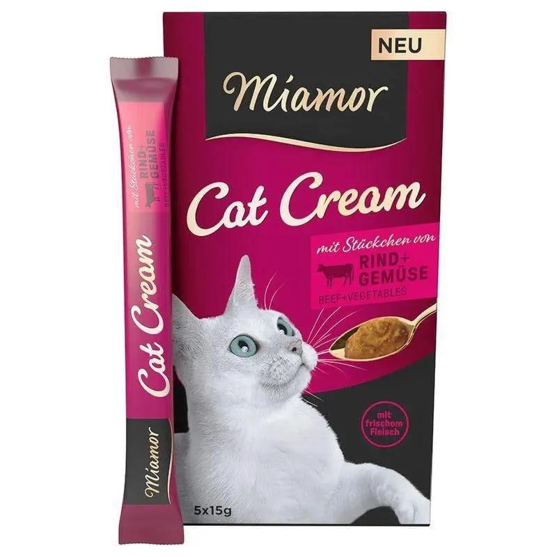 Лакомство для кошек Miamor Cat Cream Mit stuckchen Rind gemuse с кусочками говядины и овощами 5 стиков 15 г (33321)