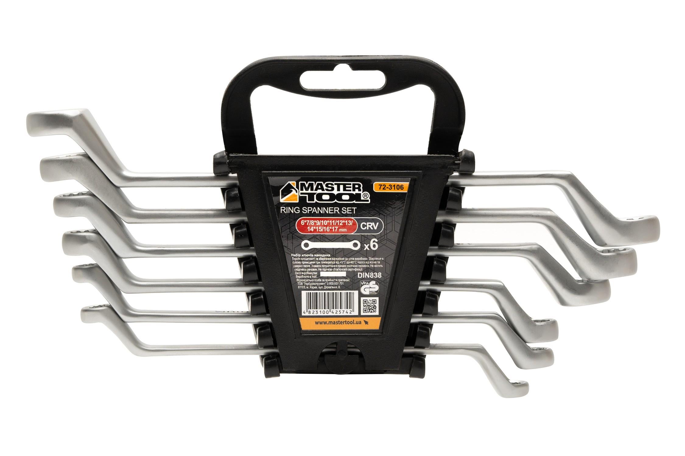 Ключі накидні MASTERTOOL SATIN FINISH 6-17 мм CrV DIN 838 6 шт. (72-3106) Ключі накидні MASTERTOOL SATIN FINISH 6-17 мм CrV DIN 838 6 шт. (72-3106)